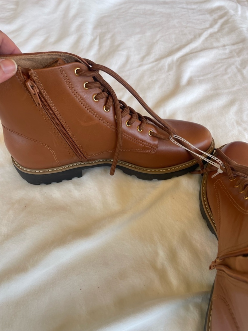 Brio Soho Leather Combat Boots Size 8.5 Brown Lace Up Zip 🌿 - Picture 3 of 6
